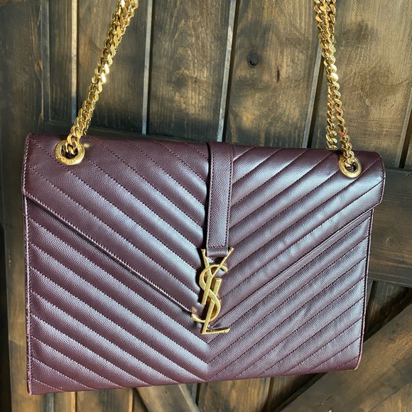 TRADE!💕YSL Saint Laurent Chevron large Burgundy leather chain bag purse gold - Picture 3 of 14